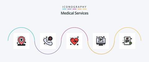 linha de serviços médicos cheia de pacote de 5 ícones planos, incluindo médico. doutor. médico. on-line. assistência médica vetor