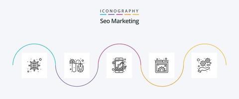 pacote de ícones de linha de marketing seo 5, incluindo desenvolvimento. gerenciamento. intercâmbio. engrenagem. contente vetor