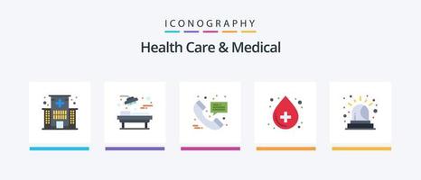 cuidados de saúde e pacote de ícones planos 5 médicos, incluindo alarme. assistência médica. cirurgia. saúde. mensagem. design de ícones criativos vetor