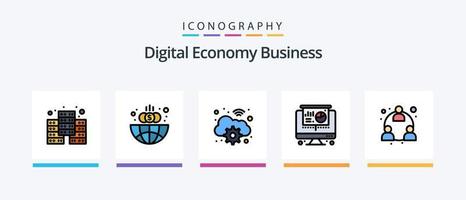 a linha de negócios de economia digital preencheu o pacote de 5 ícones, incluindo negócios. computador. codding. computador portátil. on-line. design de ícones criativos vetor