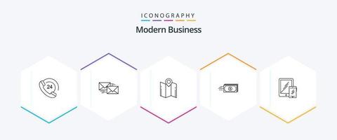 pacote de ícones de 25 linhas de negócios modernos, incluindo fluxo. dólar. correspondência. ponteiro. localização vetor