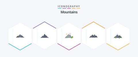 Pacote de ícones planos de 25 montanhas, incluindo . . natureza. árvore. colina vetor