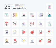 feliz dia das mães 25 pacote de ícones de cores planas, incluindo amor. amor. pó. Cosmético. mãe vetor