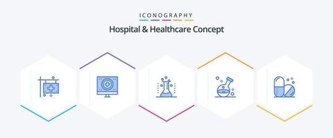 hospital e conceito de saúde 25 pacote de ícones azuis, incluindo médicos. assistência médica. médico. médico. hospital vetor