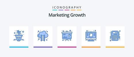 pacote de ícones azul 5 de crescimento de marketing, incluindo calculadora. dinheiro. gráfico. marketing. finança. design de ícones criativos vetor