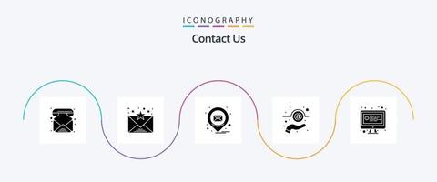 entre em contato conosco pacote de ícones glifo 5 incluindo pergunta. computador. localização. apoiar. mensagem vetor