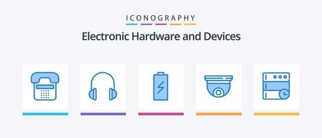 pacote de ícones de 5 dispositivos azuis, incluindo telhado. cam. música. eletricidade. carregando. design de ícones criativos vetor