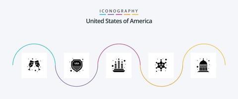 Pacote de ícones EUA Glyph 5, incluindo EUA. indianapolis. fogo. indiana. polícia vetor