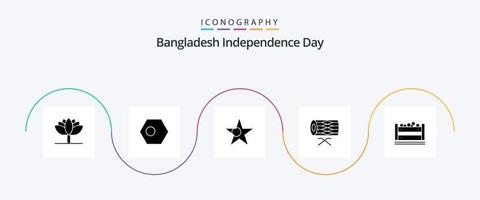 Pacote de ícones do Glifo 5 do Dia da Independência de Bangladesh, incluindo comida. st. Bangladesh. parada. instrumento vetor