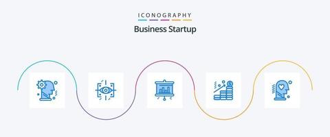 pacote de ícones azul 5 de inicialização de negócios, incluindo cabeça. gráfico. gen. dólar. análise vetor
