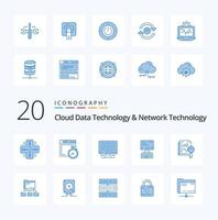 20 pacote de ícones de tecnologia de dados em nuvem e tecnologia de rede azul como servidor de teclado de computação de monitor de arquivo vetor