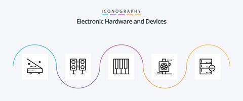 Dispositivos linha 5 pacote de ícones incluindo smart. maçã. palestrante. som. música vetor