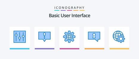 pacote básico de ícones azuis 5, incluindo . globo. globo. ao controle. privado. design de ícones criativos vetor