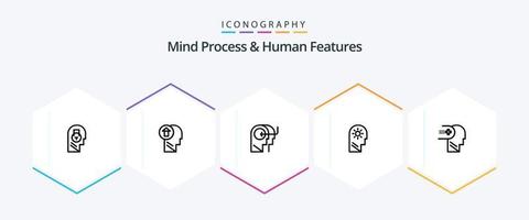 processo mental e recursos humanos Pacote de ícones de 25 linhas, incluindo pessoas. humano. seta. mente. mente vetor