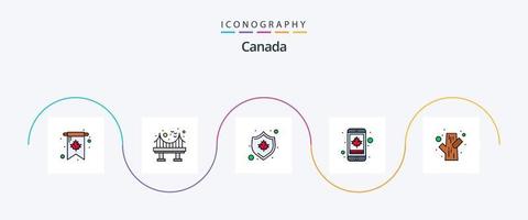 Linha do Canadá cheia de pacote de 5 ícones planos, incluindo coto. móvel. Canadá. folha. Canadá vetor