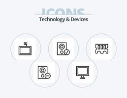 design de ícone do pacote de 5 ícones de linha de dispositivos. parede. montar. televisão. sinal. engenhoca vetor