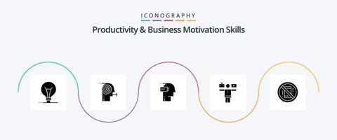 pacote de ícones de habilidades de produtividade e motivação de negócios glifo 5, incluindo trabalho. vida. concentrando. equilíbrio. mental vetor