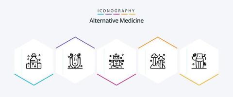 pacote de ícones de 25 linhas de medicina alternativa, incluindo cintura. natureza. exercício. cogumelo. comida vetor