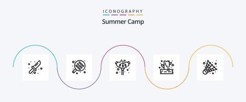Pacote de ícones da linha 5 do acampamento de verão, incluindo o jogo. badminton. carne de porco. madeira. acampamento vetor