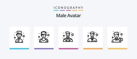 pacote de ícones de linha 5 de avatar masculino, incluindo reparo. mecânico. jardineiro. homem. trabalho. design de ícones criativos vetor