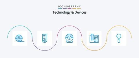 pacote de ícones de 5 dispositivos azuis, incluindo som. microfone. Webcam. microfone. chamar vetor