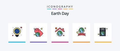 a linha do dia da terra encheu o pacote de 5 ícones, incluindo a terra. crescente. prêmio. crescer. louro. design de ícones criativos vetor