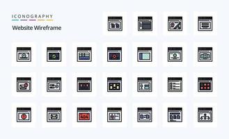 Pacote de ícones de estilo cheio de linha de wireframe de 25 sites vetor