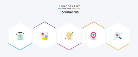 pacote de ícones planos de coronavírus 25, incluindo bactérias. localização. vírus. hospital. vírus vetor