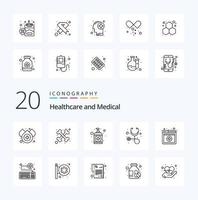 20 pacotes de ícones de linha médica como serviços de teclado lavam estetoscópio online vetor