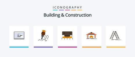 construção e construção flat 5 icon pack incluindo carro. garagem. reparar. água. ferramenta. design de ícones criativos vetor