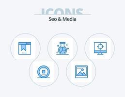 seo e media blue icon pack 5 design de ícone. seo. pesquisar. navegador. otimização. mercado vetor