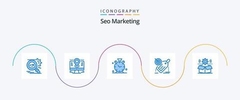 pacote de ícones seo marketing azul 5 incluindo alvo. marcação. lcd. tempo vetor