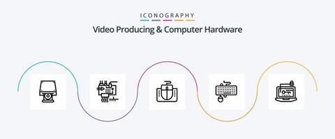 produção de vídeo e pacote de ícones de linha 5 de hardware de computador, incluindo obsoleto. teclado. peças. interface. computador vetor
