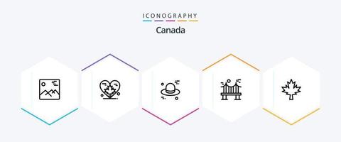 Pacote de ícones de 25 linhas do Canadá, incluindo o Canadá. rio. folha. metal. entre vetor