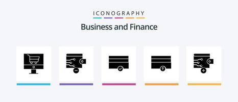 pacote de ícones de glifo 5 financeiro, incluindo . finança. dinheiro. negócios. pagamentos. design de ícones criativos vetor