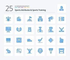 atributos esportivos e treinamento esportivo pacote de ícones de 25 cores azuis, incluindo ar. esporte. canto. jogo. prédio vetor
