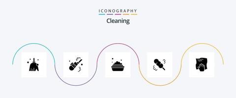 pacote de ícones de glifo de limpeza 5, incluindo esfregar. mão. tigela. limpeza. espanador vetor