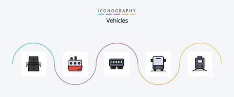 linha de veículos cheia de pacote de ícones de 5 planos, incluindo veículos. tráfego. tráfego. carro. trem vetor