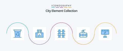 coleção de elementos da cidade azul 5 pacote de ícones, incluindo placa de sinal. turismo. ponte. percorrer. bonde, bondinho vetor
