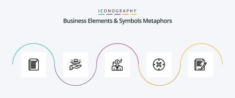 elementos de negócios e metáforas de símbolos linha 5 pacote de ícones incluindo acordo. excluir. jantar. cruzar. dinheiro vetor