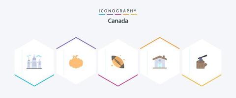 Pacote de ícones planos do Canadá 25, incluindo madeira. registro. bola. machado. casa vetor