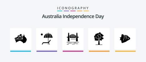 Pacote de ícones do Glyph 5 do Dia da Independência da Austrália, incluindo peixes. plantar. verão. árvore. Porto. design de ícones criativos vetor