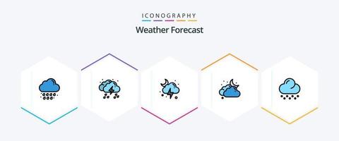 pacote de ícones de 25 linhas preenchidas para clima, incluindo nuvem. lua. luz. nublado. tempestade vetor