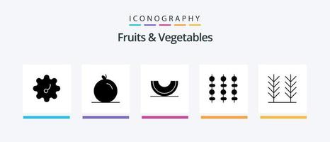 pacote de ícones de glifo 5 de frutas e legumes, incluindo . comida. Melão. cereal. carne. design de ícones criativos vetor