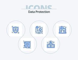 design de ícones do pacote de 5 ícones azuis de proteção de dados. segurança. antivírus. criptografia. mapa. interação vetor