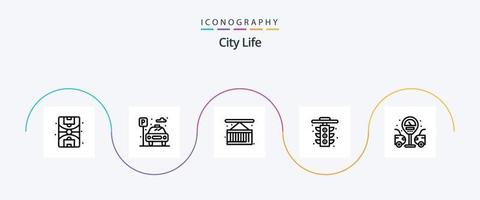 pacote de ícones da linha 5 da vida na cidade, incluindo posto de gasolina. cidade. carga. luz. vida vetor