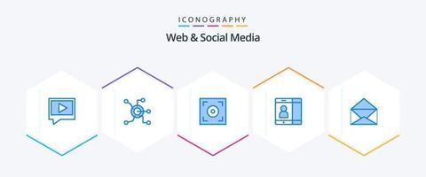 web e mídia social 25 pacote de ícones azul incluindo . correspondência. cinema. mensagem. célula vetor