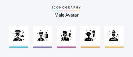 pacote de ícones de glifo de avatar masculino 5, incluindo detetive. cantor. profissional. homem. jogo. design de ícones criativos vetor
