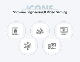engenharia de software e ícone de linha de jogos de vídeo pack 5 design de ícone. jogos. computador. multijogador. DVD. instalar vetor