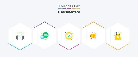 interface do usuário 25 pacotes de ícones planos, incluindo . loja. do utilizador. compras. palestrante vetor